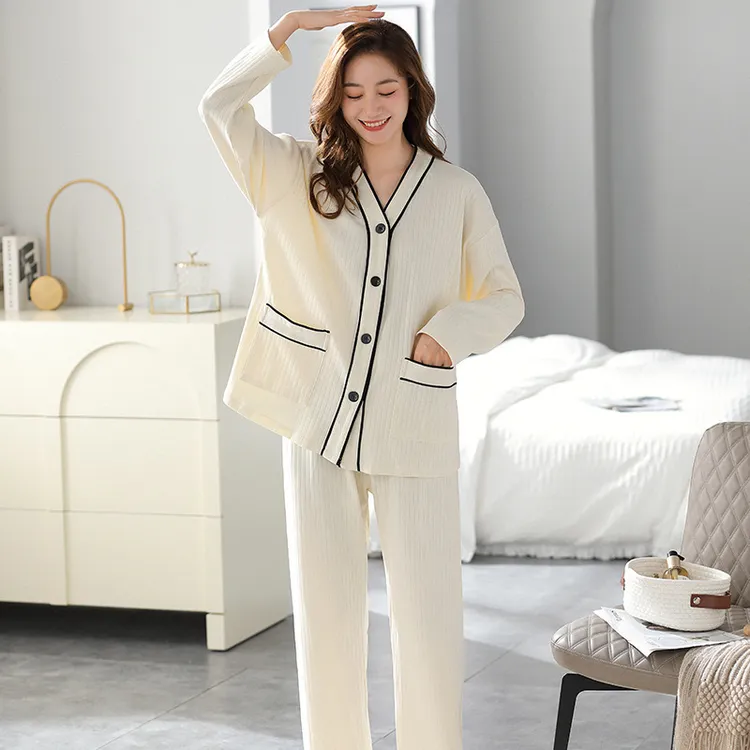 2024新款秋冬睡衣开衫大码休闲小众时尚家居服长袖宽松女士加厚