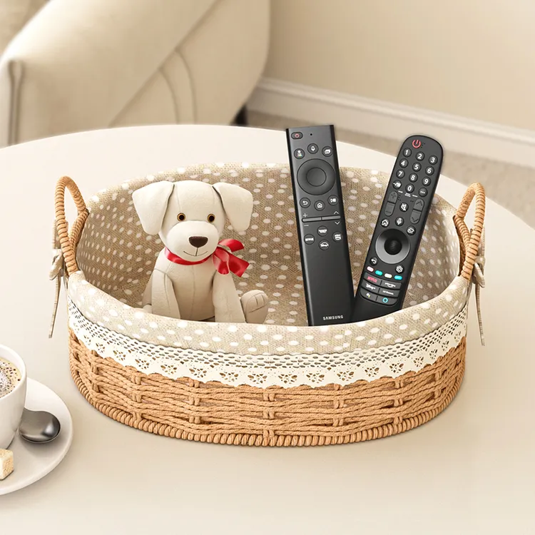 仿藤编收纳筐钥匙收纳盒钥匙收纳玄关桌面零食遥控器编织收纳篮子