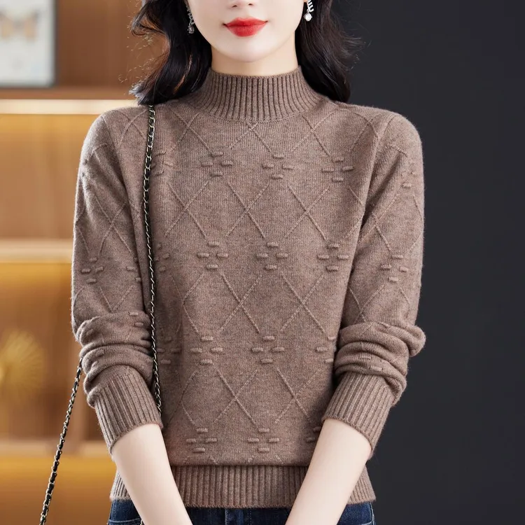 2025年秋冬新款纯100羊绒衫针织时尚百搭半高领女士妈妈洋气毛衣
