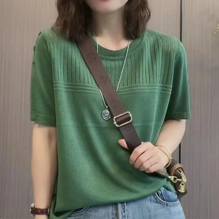 外贸原单意大利女装清仓欧货冰丝短袖t恤上衣百搭洋气显瘦针织衫