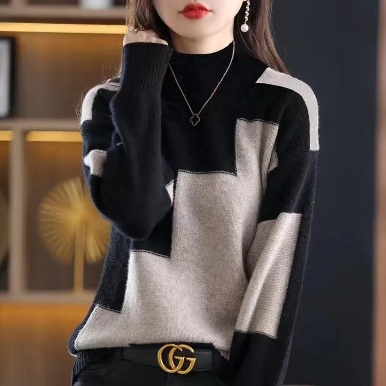 外贸原单意大利大牌女装欧货半高领毛衣女秋冬套头上衣长袖针织衫