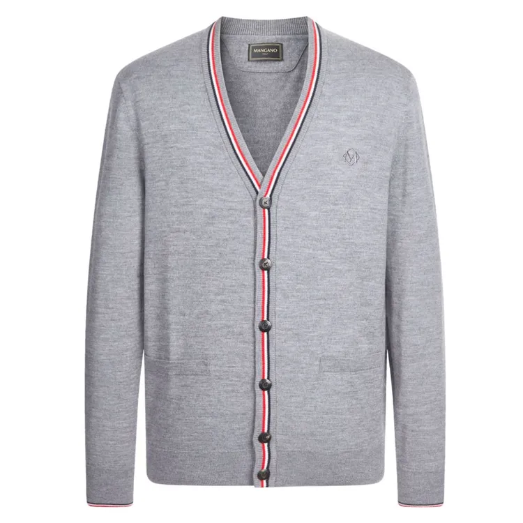 MANGANO男士休闲运动撞色羊毛加绒冬季灰色加厚针织开衫时尚保暖
