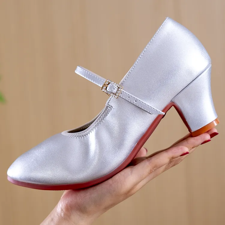 悦帕女鞋女士软底软面舞蹈鞋跳舞鞋广场舞鞋交谊舞鞋银色摩登舞鞋