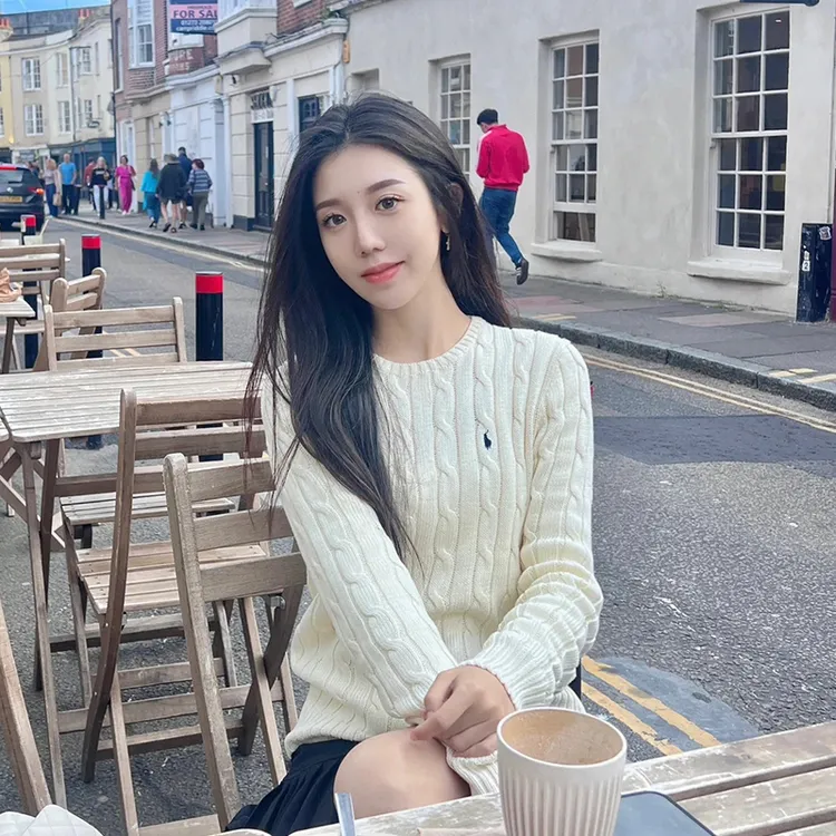 白色麻花针织衫毛衣女套头宽松刺绣长袖打底内搭上衣2025秋季新款