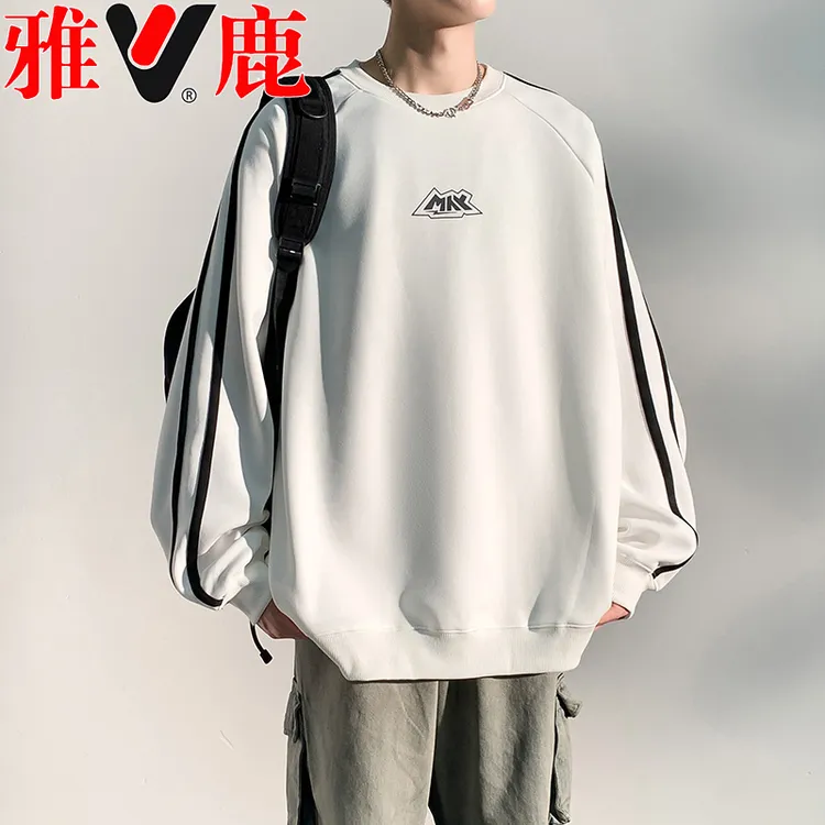 V/雅鹿美式卫衣男秋季2024新款长袖外套春秋款复古男士无帽上衣服