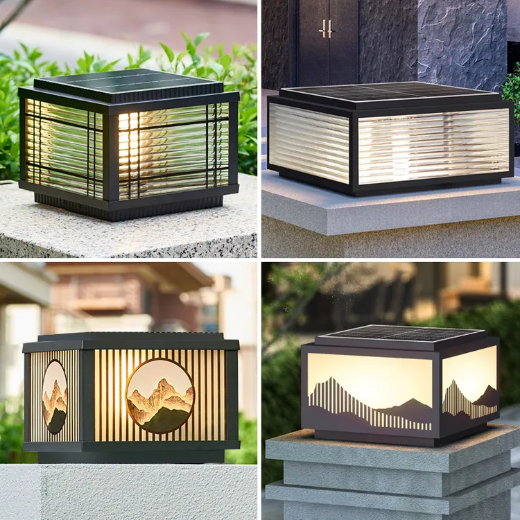 太阳能柱头灯现代简约户外防水庭院灯围墙花园别墅大门玻璃柱子灯