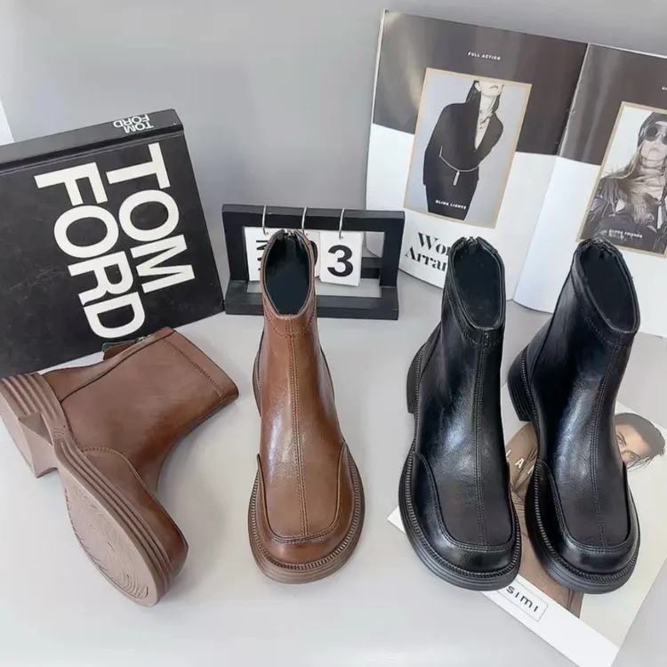 【朵苮品牌】圆头软底舒适百搭侧拉链时尚妈妈马丁靴2937