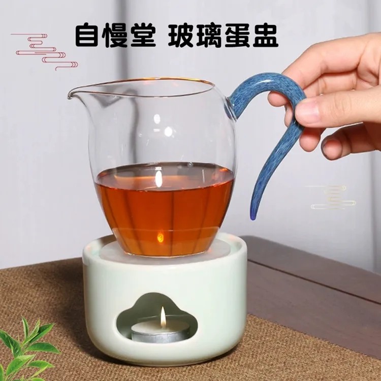 自慢堂玻璃手工大号蛋盅公道杯耐热防爆分茶器官方炫彩手把茶海