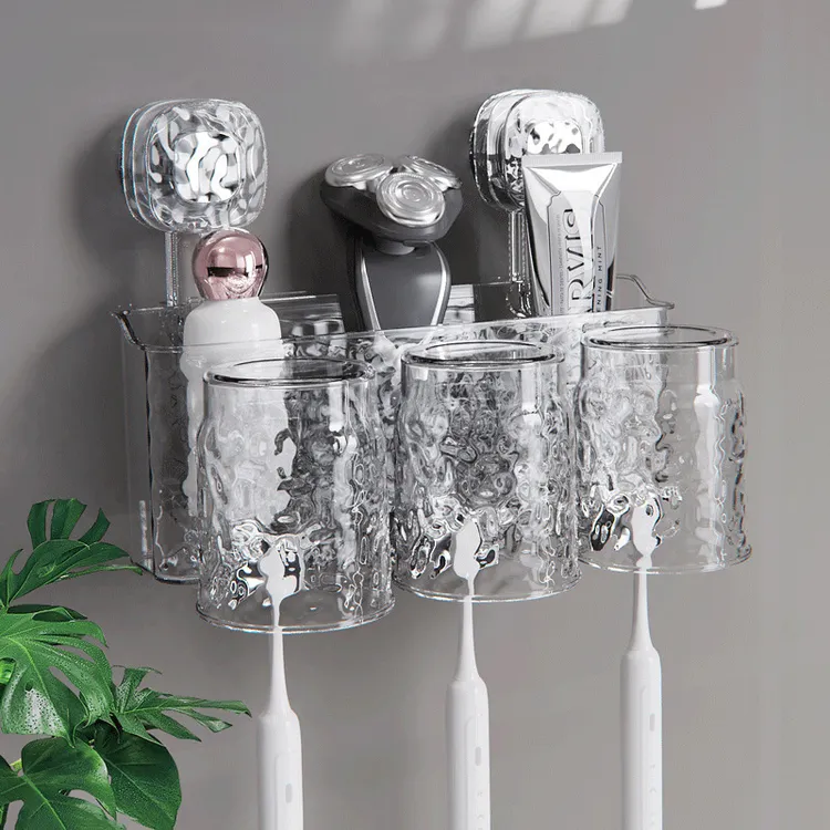 吸盘冰川纹牙刷架家用免打孔浴室壁挂电动牙刷架牙具置物架