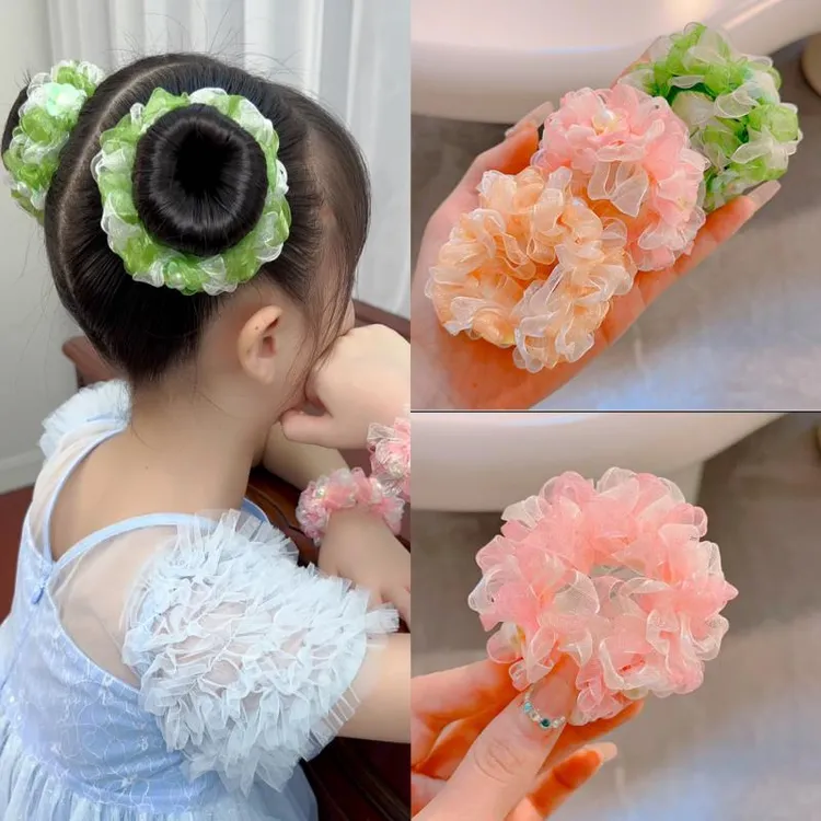 云岚  新款网纱大肠头花发圈儿童不伤发丸子头皮套女童头绳发饰