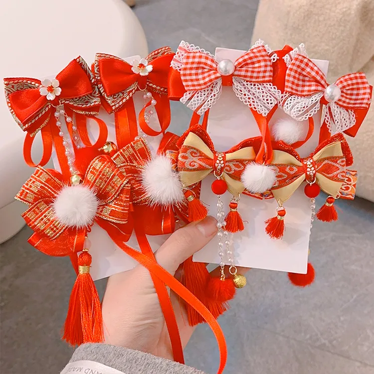 云岚  儿童新年发饰发夹中国风宝宝红色拜年头花古风女童汉服头