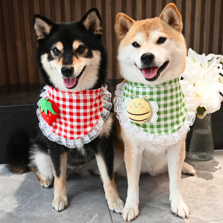 狗狗围脖可爱格子宠物狗狗猫咪柯基泰迪柴犬围巾口水巾三角巾饰品