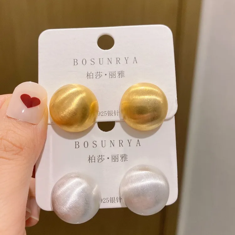 合金耳饰 2024新款金属拉丝质感耳钉欧美夸张圆球耳环韩国东大门