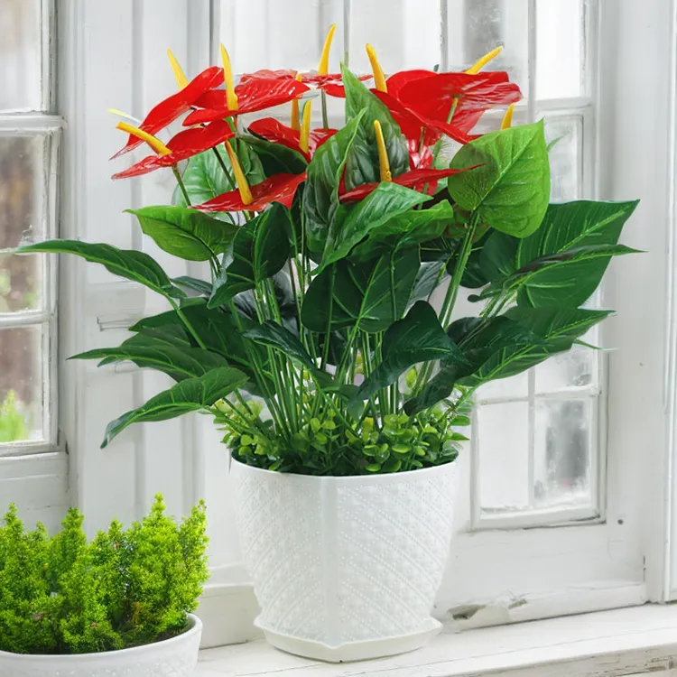 仿真红掌假花绿萝龟背叶红掌假花客厅塑料装饰绿色植物落地假花盆