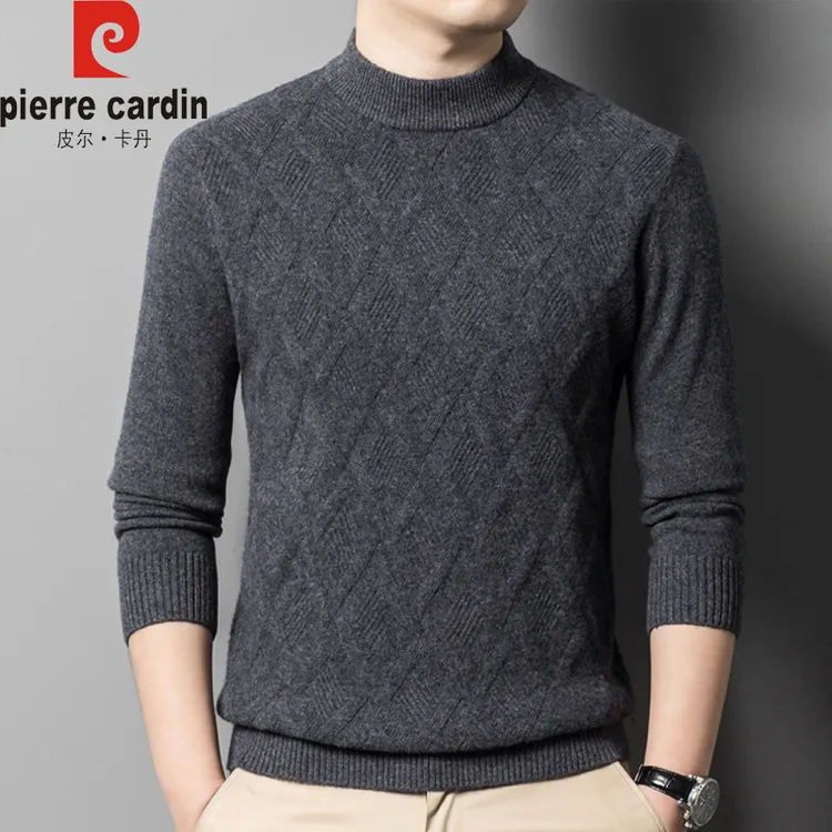 皮尔卡丹冬季新款加厚保暖针织毛衣男秋冬款半高领中年内搭打底衫