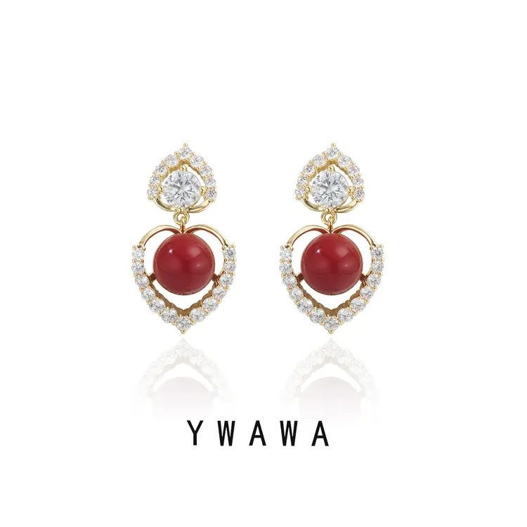 铜合金无非金属耳饰 1506轻奢气质时尚红色小众精致优雅耳环