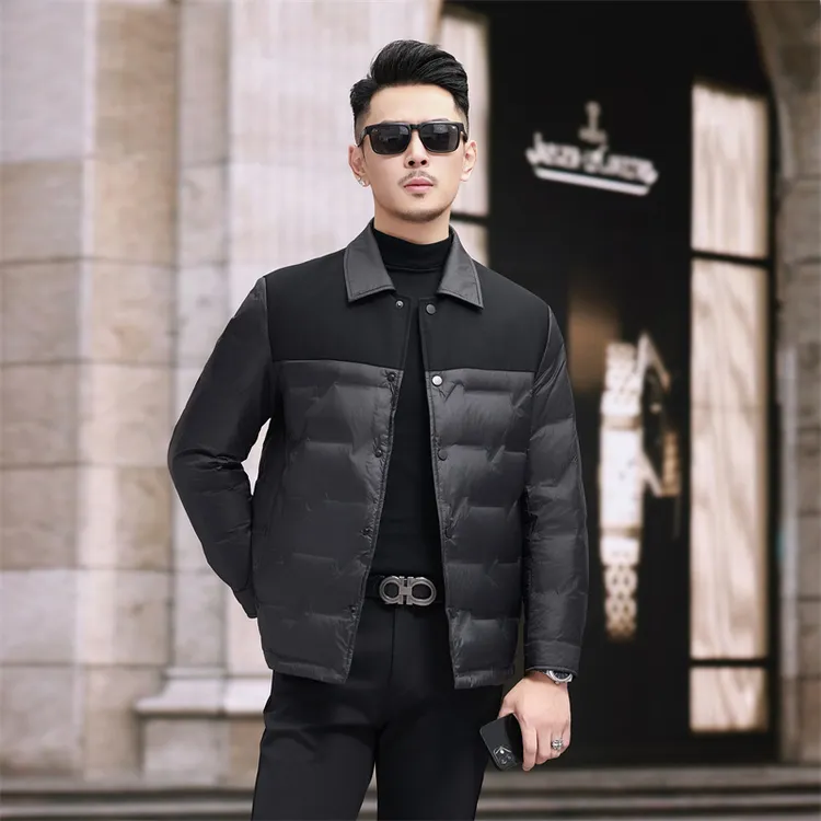 男士短款羽绒夹克男冬季新款中年商务休闲翻领修身轻薄款爆款外套