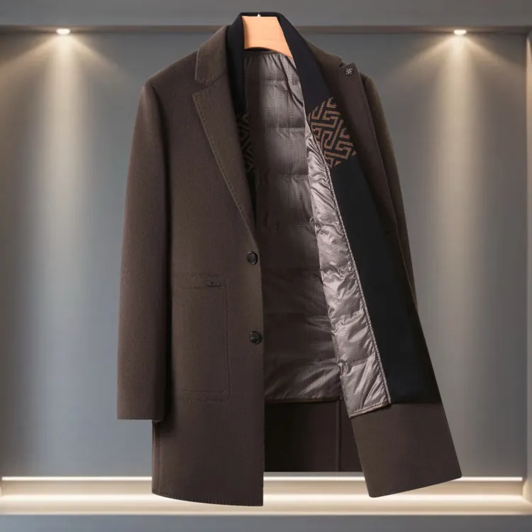 中长款男士双面呢大衣羊毛呢子商务休闲毛呢翻领加厚修身外套男款