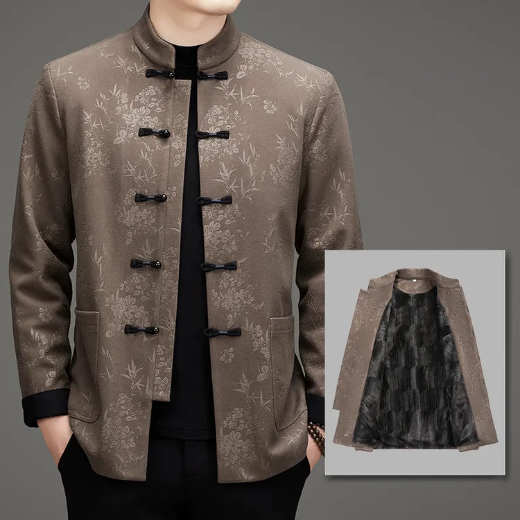 中老年加绒加厚中国风高档中山装修身复古新中式夹克男士唐装外套