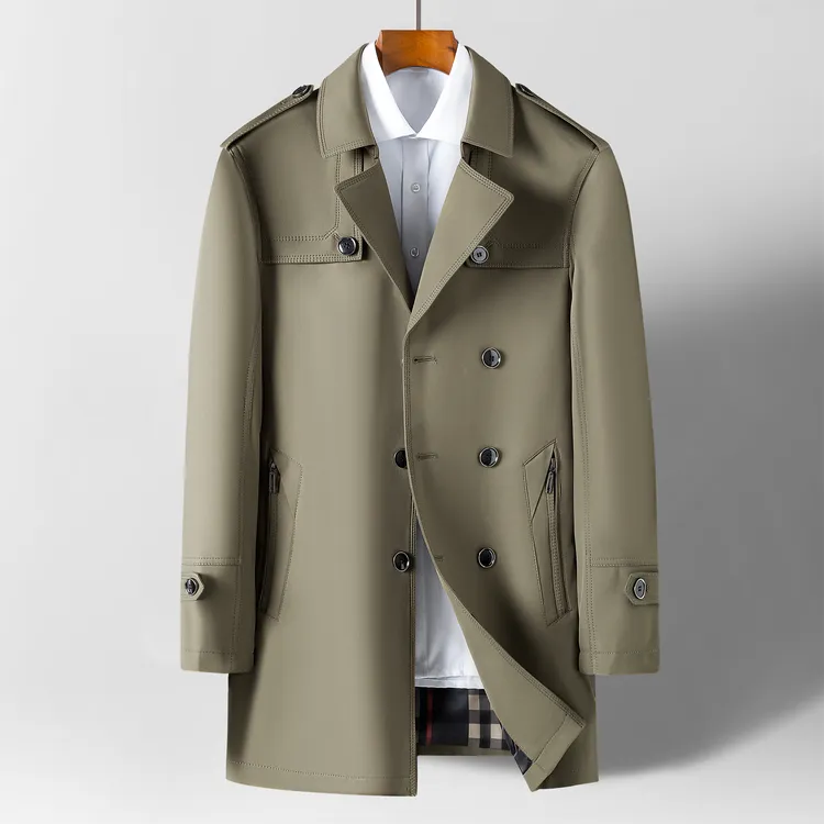 经典中长款双排扣风衣男春秋季新品商务休闲中青年男士翻领薄外套