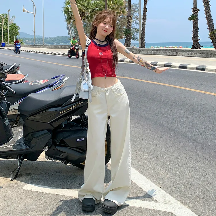 【一只美羊羊】百搭阔腿2025夏季新款高腰显瘦宽松垂感直筒薄款牛仔裤裤子