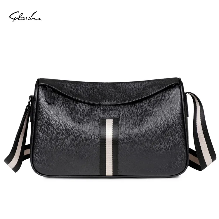 新款头层牛皮斜挎包百搭时尚单肩包潮流撞色真皮男包简约大容量