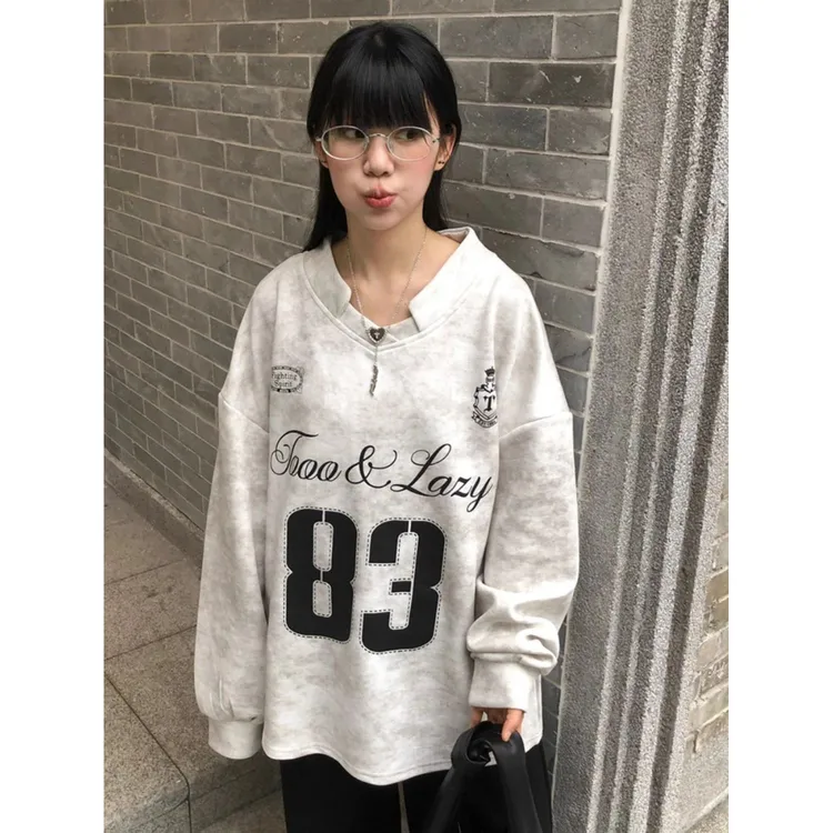 美式复古长袖卫衣女宽松显瘦简约百搭美式球衣甜酷辣妹扎染上衣潮