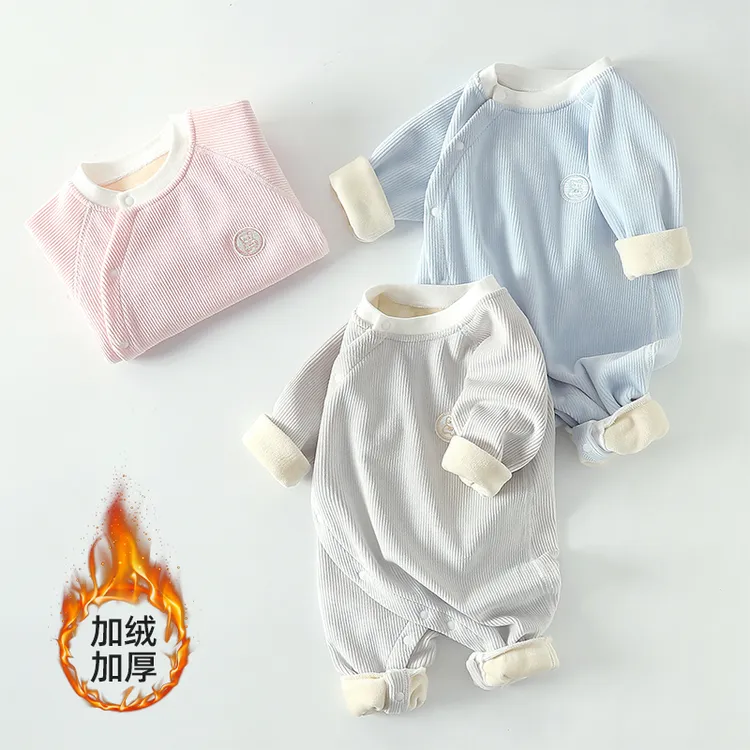 婴儿衣服秋冬季连体衣加绒加厚保暖外出服新生儿睡衣秋装宝宝哈衣