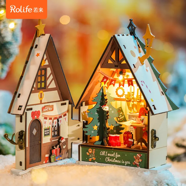 【圣诞抢先购】若来rolife圣诞新品欢乐圣诞屋新品木质DIY小屋送礼