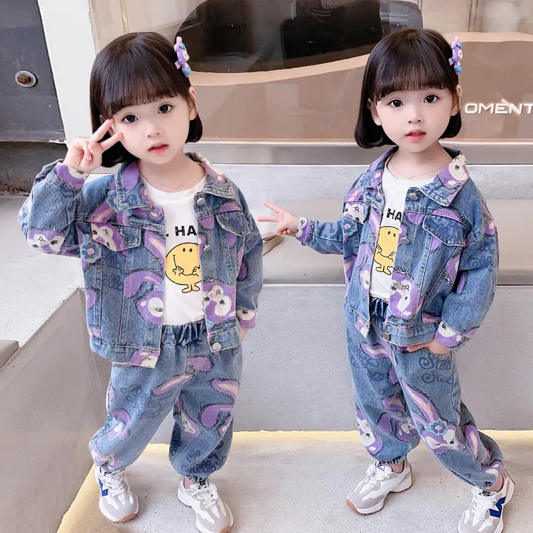 女童网红套装2025新款宝宝春秋牛仔洋气儿童装秋装小童运动两件套