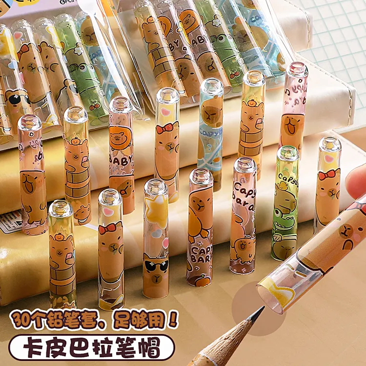 卡皮巴拉铅笔帽小学生笔盖铅笔保护套可爱卡通笔套洞洞铅笔延长器