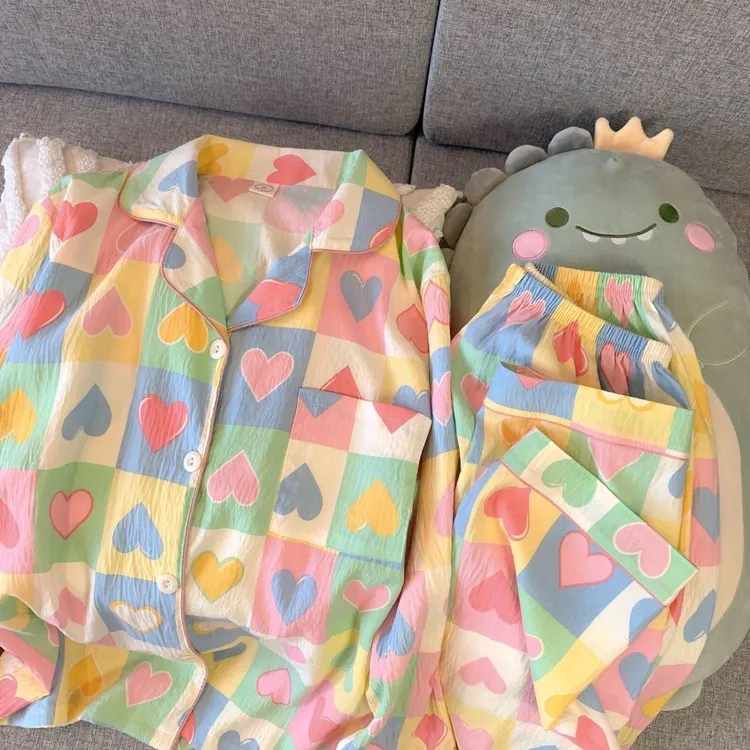 2025云朵棉睡衣女新款爆款秋季长袖长裤两件套彩色爱心家居服套装