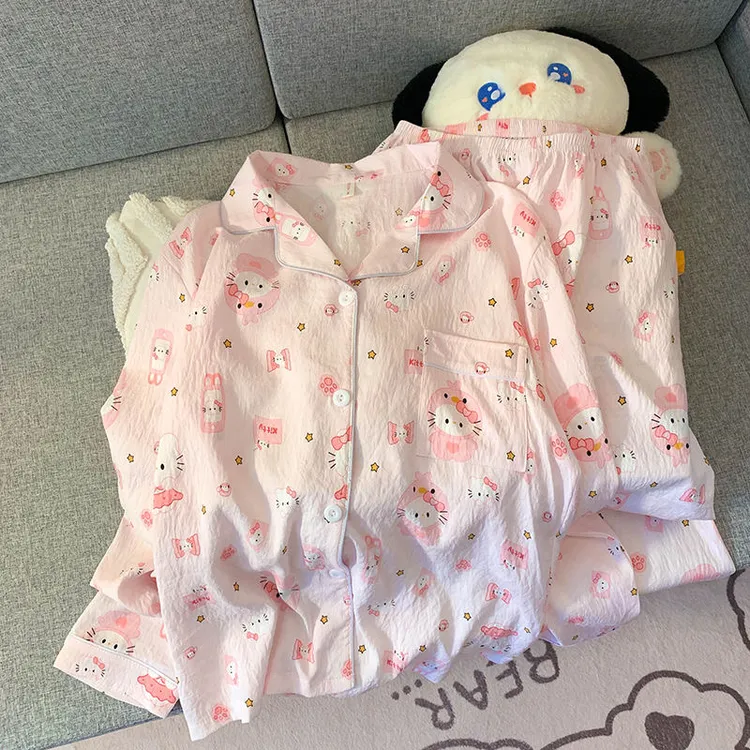 2025秋季新款爆款云朵棉睡衣女长袖长裤套装粉KT猫日系卡通家居服