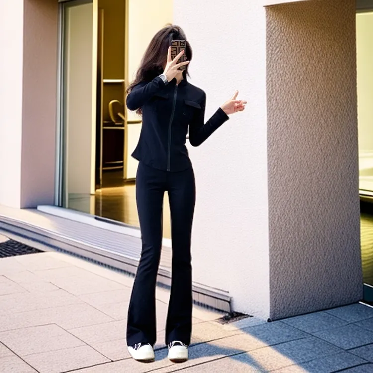 运动套装女秋新款修身显瘦女士休闲服时尚洋气长袖外套微喇叭裤