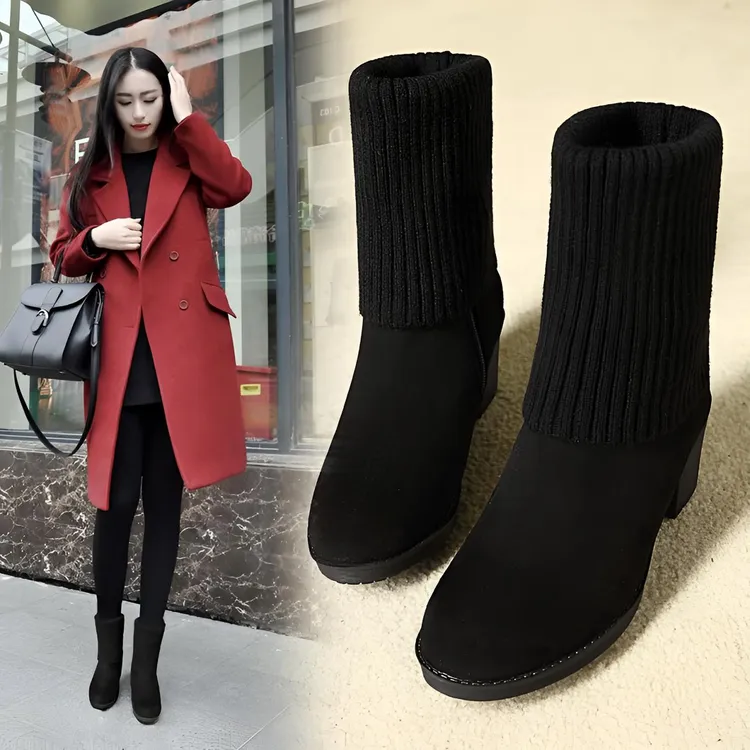 【圆头粗跟】一靴两穿女短靴2025秋冬百搭加绒中跟中筒靴粗跟时装靴