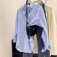 秋季纯色纯棉休闲简约复古宽松衬衫长袖女+内搭 8001