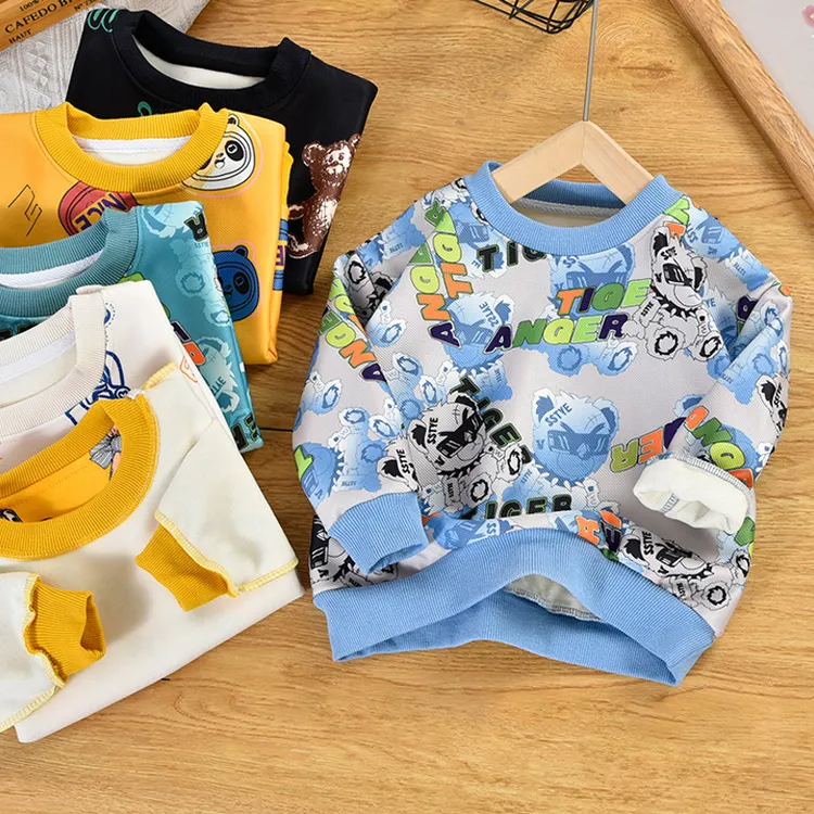 秋冬宽松加绒卫衣长袖卡通中大童外穿男女童加厚套头上衣儿童装