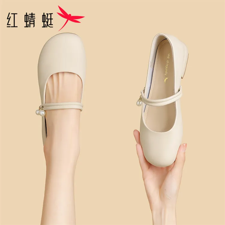 红蜻蜓配裙子玛丽珍女鞋2025新款秋季鞋子法式复古真皮粗跟单鞋女