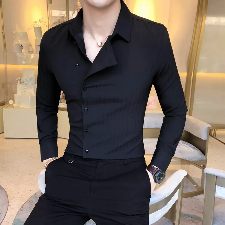 设计感条纹衬衫长袖潮牌男装秋季韩版潮流修身痞帅高级感男士衬衣