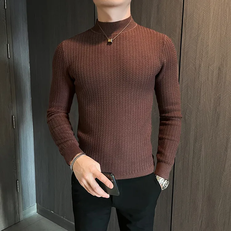 高级感半高领毛衣男秋冬季新款针织衫潮流修身中领内搭毛线打底衫