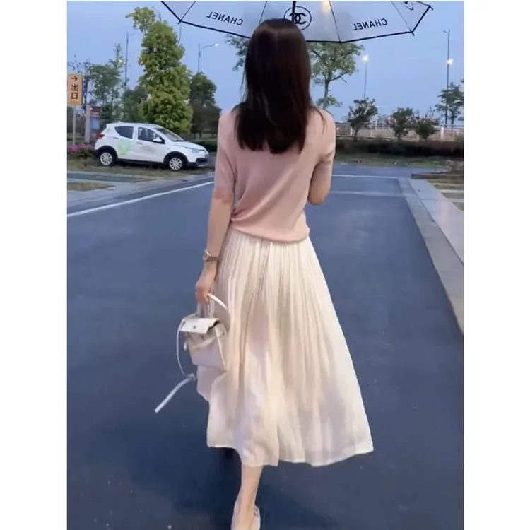 白色流光半身裙女夏季2025高腰仙女显瘦遮胯垂坠飘逸网纱裙a字裙