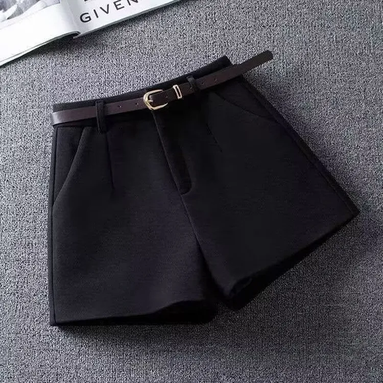 毛呢短裤女2025秋冬外穿打底靴裤小个子高腰宽松显瘦a字阔腿裤