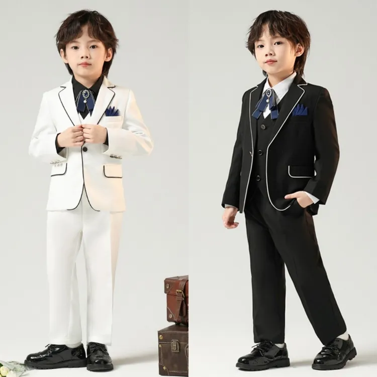 花童参加婚礼儿童西装套装2025新款男孩白色小西服男童钢琴演出服