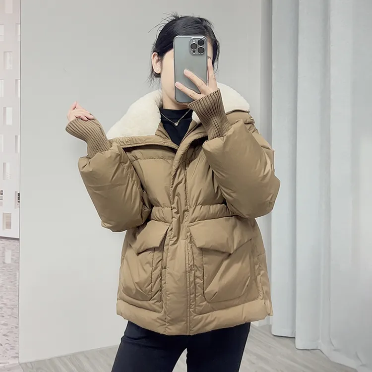 2023年新款冬季羽绒服女韩版仿羊羔毛领时尚百搭保暖休闲外套