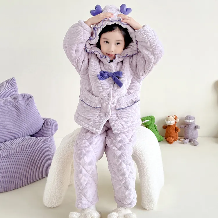 儿童秋冬季睡衣中大童女孩加厚加绒法兰绒保暖公主女童家居服棉服