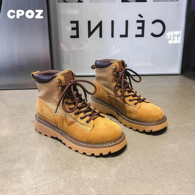 男女士高帮厚底英伦风工装加绒沙漠短靴大黄靴马丁靴男士女款适用
