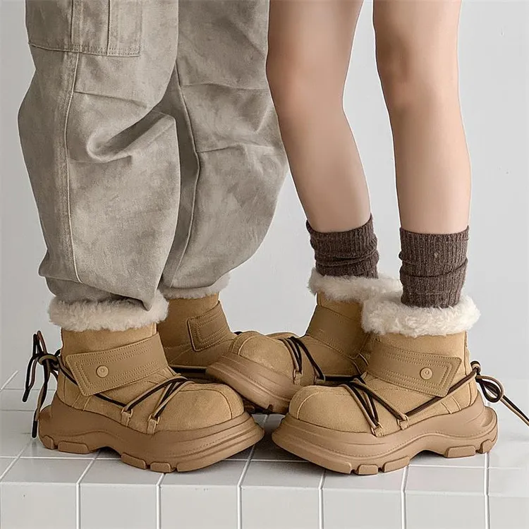 雪地靴男女2025新款网红爆款厚底加绒加厚东北丑萌大棉鞋