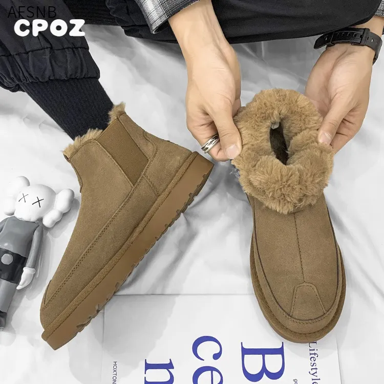 CPOZ东北雪地靴男士2025冬季加绒加厚一脚蹬大棉鞋保暖面包鞋潮鞋