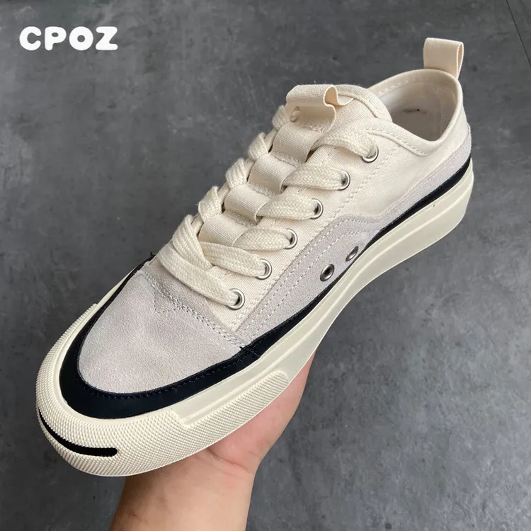 CPOZ日系复古男士帆布鞋开口笑低帮休闲春季透气百搭硫化鞋布鞋