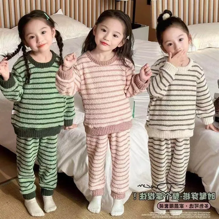 【亲子款】男女童睡衣秋冬款2024新款儿童加厚加绒套装春秋家居服